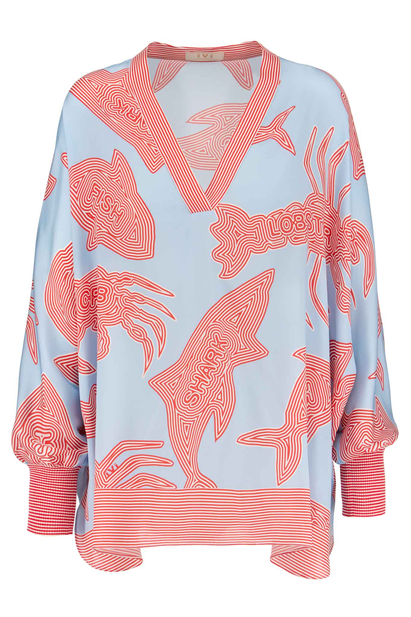 IVI Blouse Print Blauw/Rood