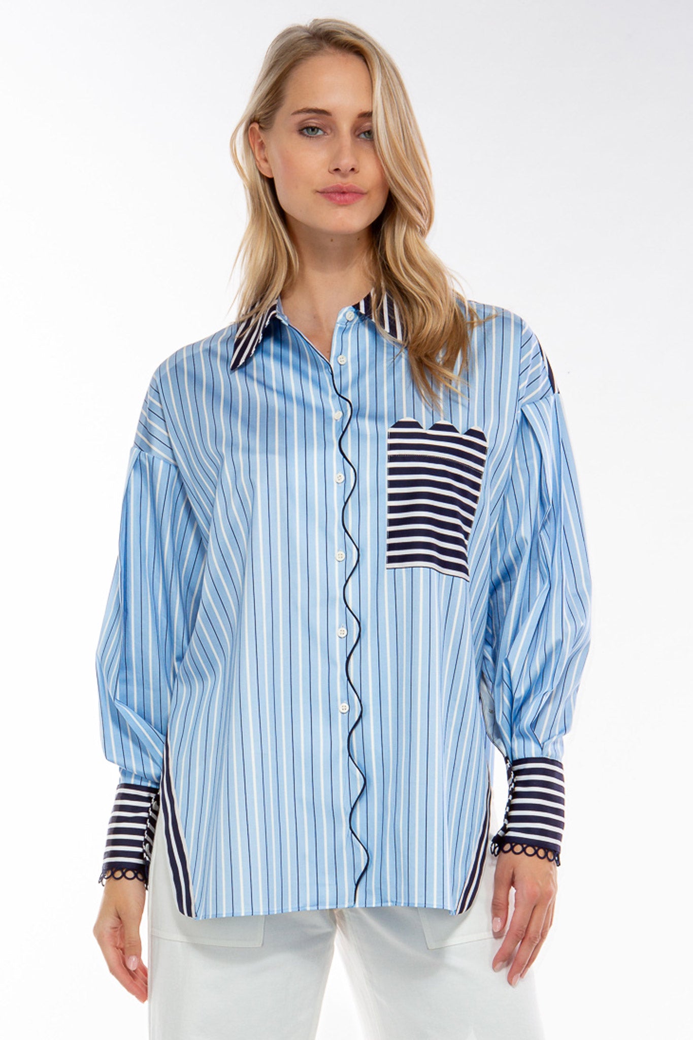 IVI Blouse Streep Lichtblauw