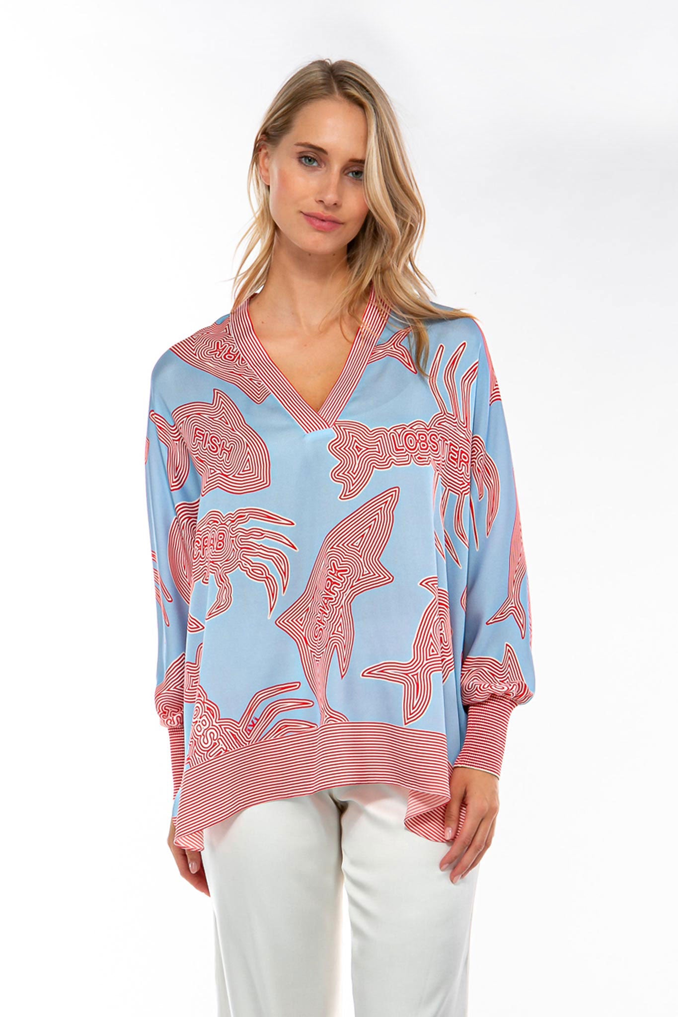 IVI Blouse Print Blauw/Rood