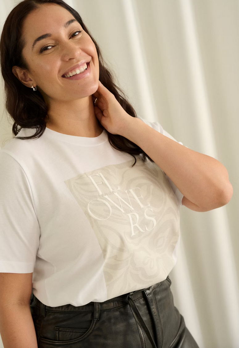 Kaffe Curve Tshirt Print Ecru
