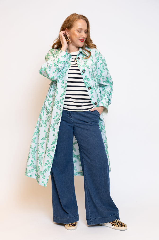 T-coat Print Lichtblauw/Groen