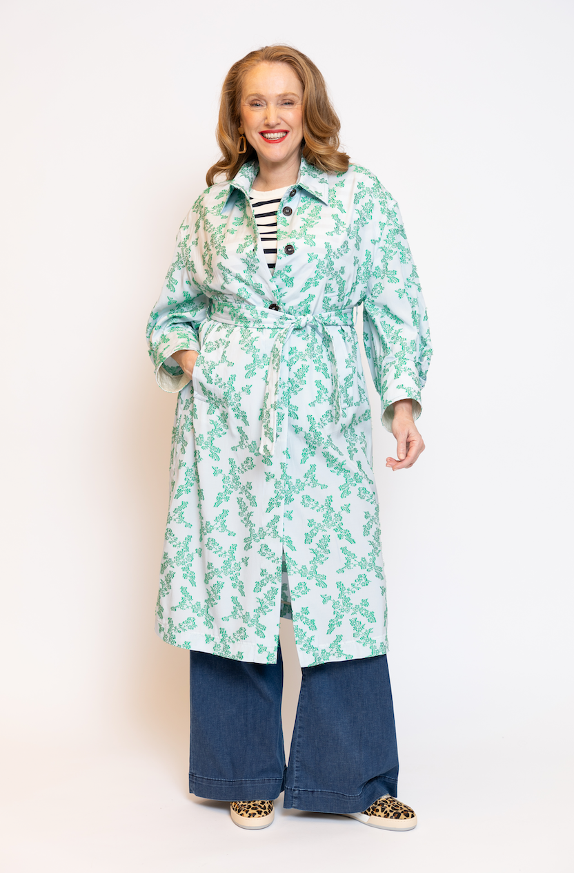 T-coat Print Lichtblauw/Groen
