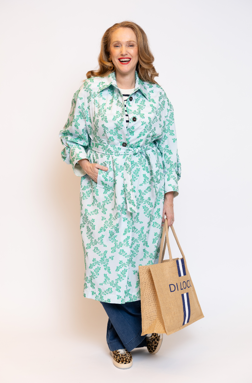 T-coat Print Lichtblauw/Groen