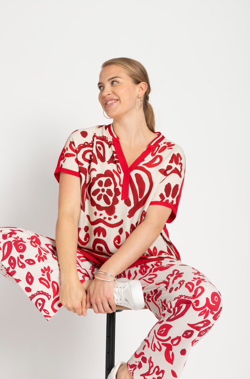 Frapp Pantalon Print Rood/Beige