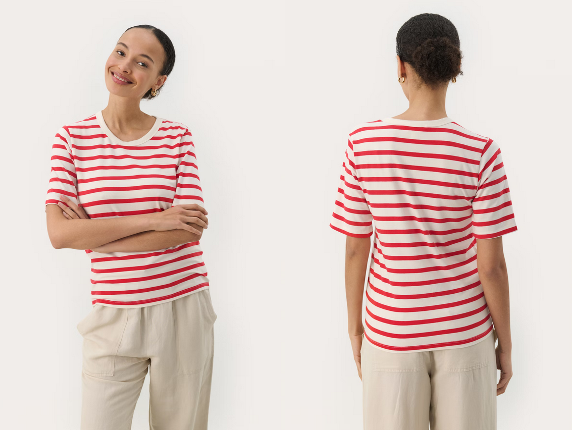 Part Two Tshirt Streep Ecru/Rood