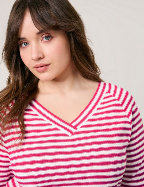 Samoon Tshirt Streep Fuchsia