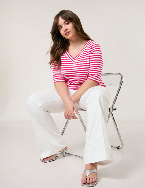 Samoon Tshirt Streep Fuchsia