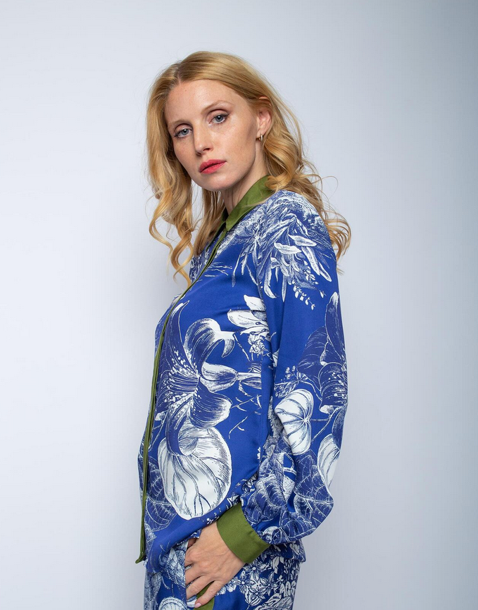 Emily Blouse Print Blauw/Wit
