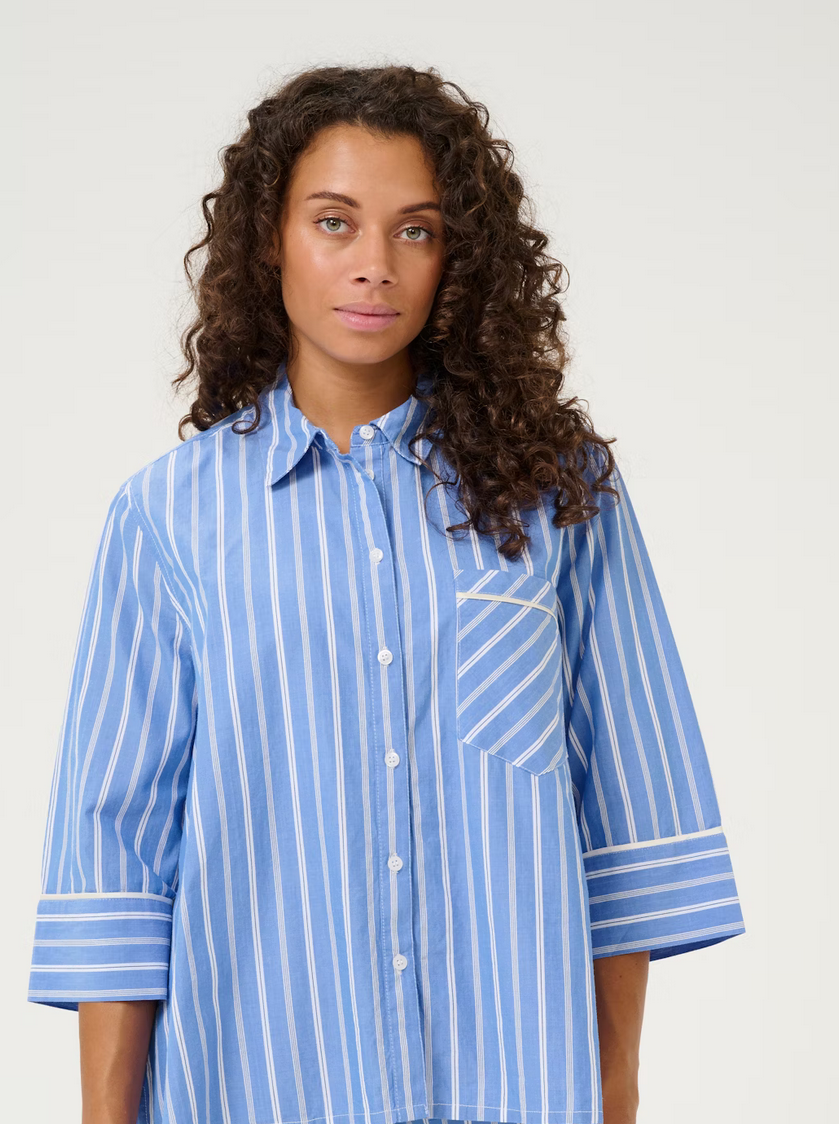 Culture Blouse Streep Lichtblauw