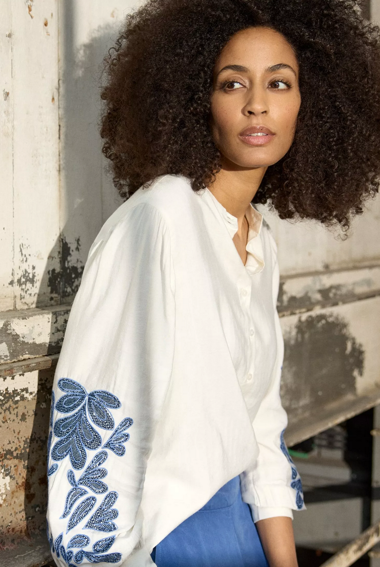 Améline Blouse Wit/Blauw