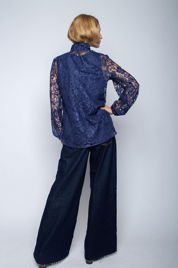 Emily Blouse Kant Blauw