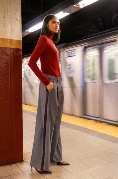 Seductive Pantalon Donkergrijs/Bordeaux