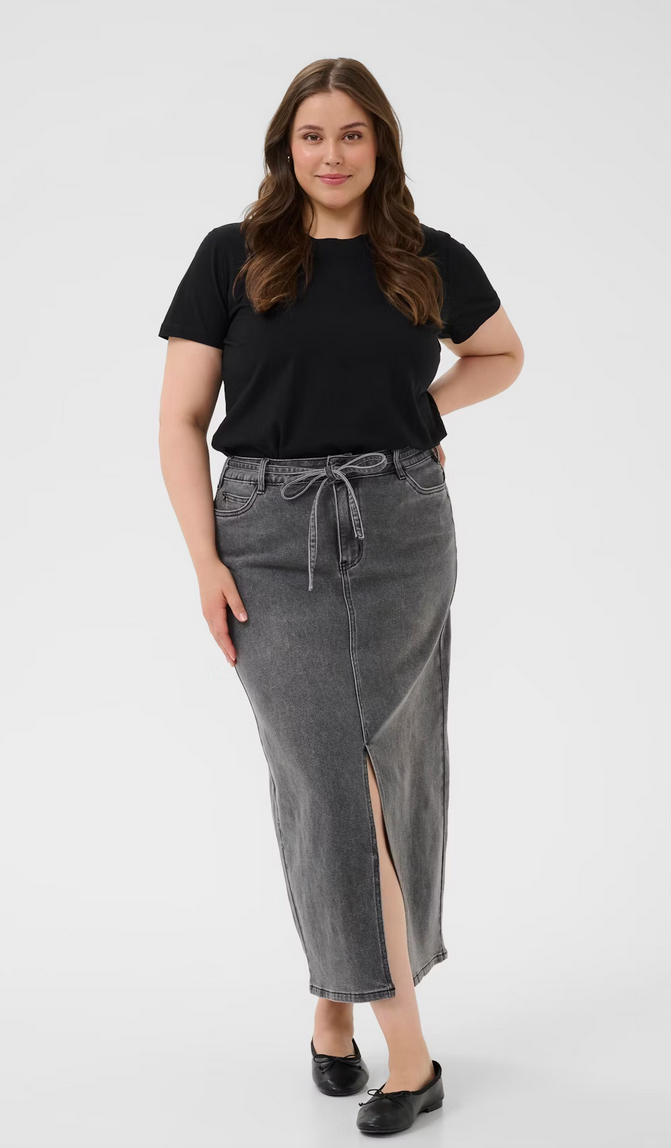 Kaffe Curve Rok Lang Jeans Grijs