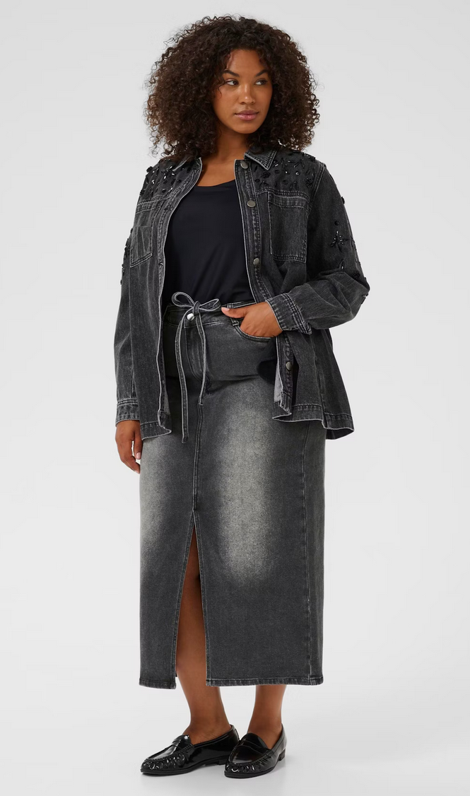 Kaffe Curve Rok Lang Jeans Grijs