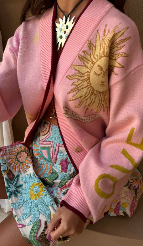NFD Cardigan Print/Roze