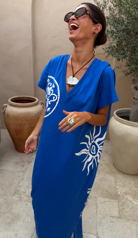 NFD Kleed Lang Blauw/Print