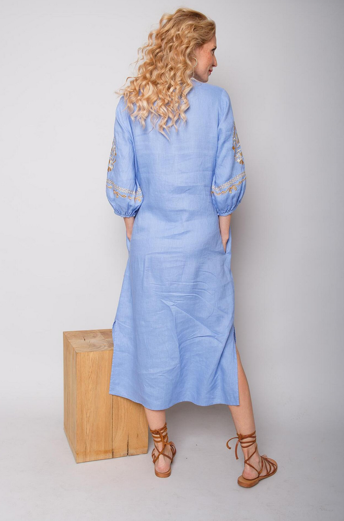 Emily Kleed Lang Linnen Blauw