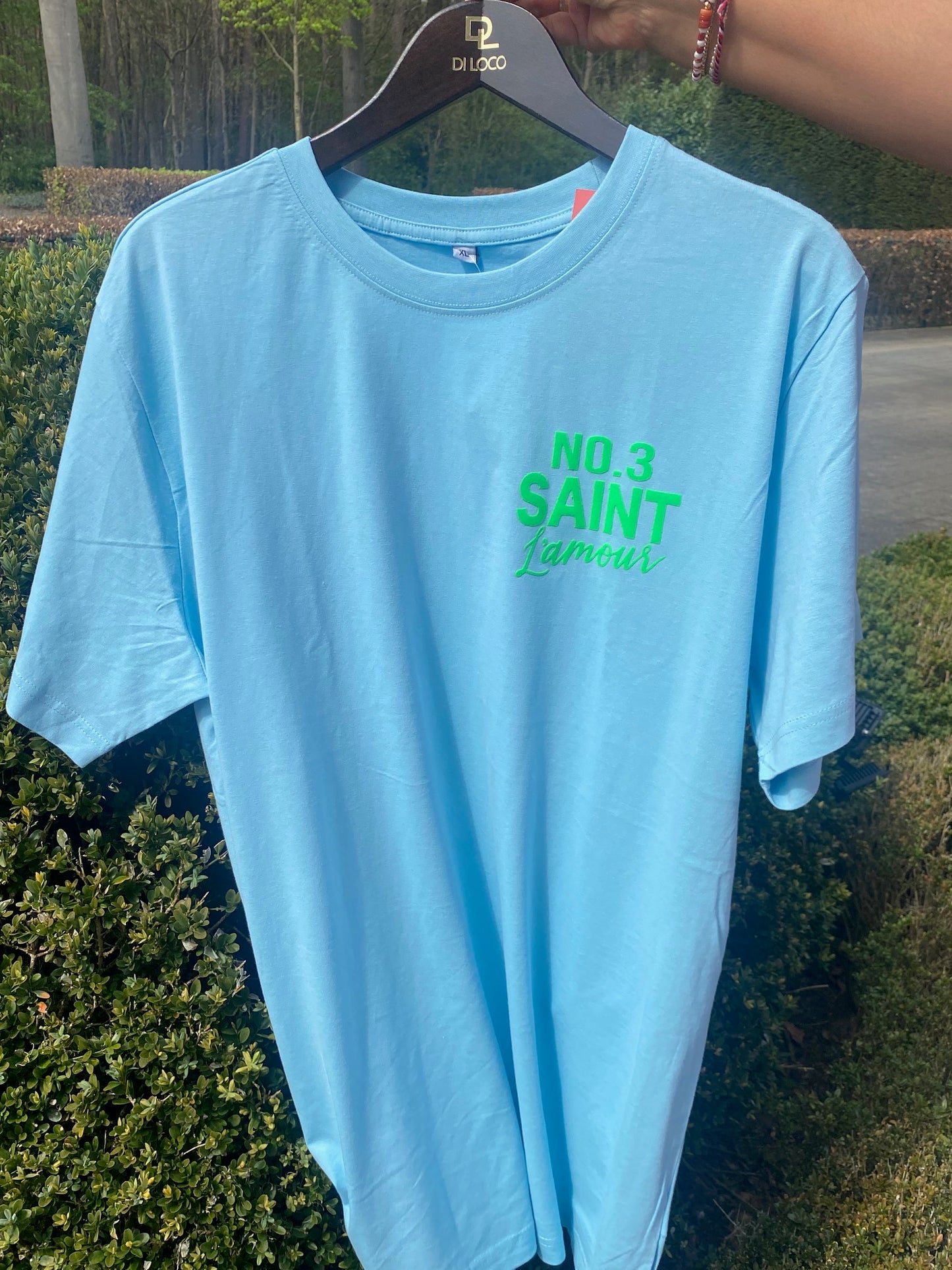 Pinned Tshirt Lichtblauw/Groen