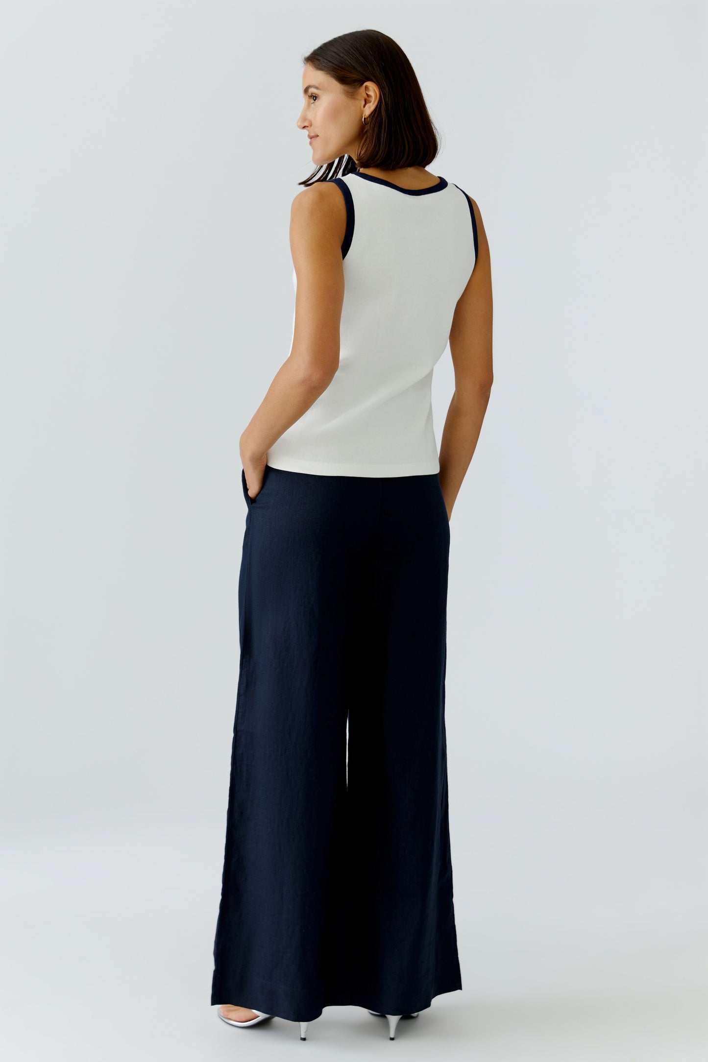 Oui Topje Blauw/Wit