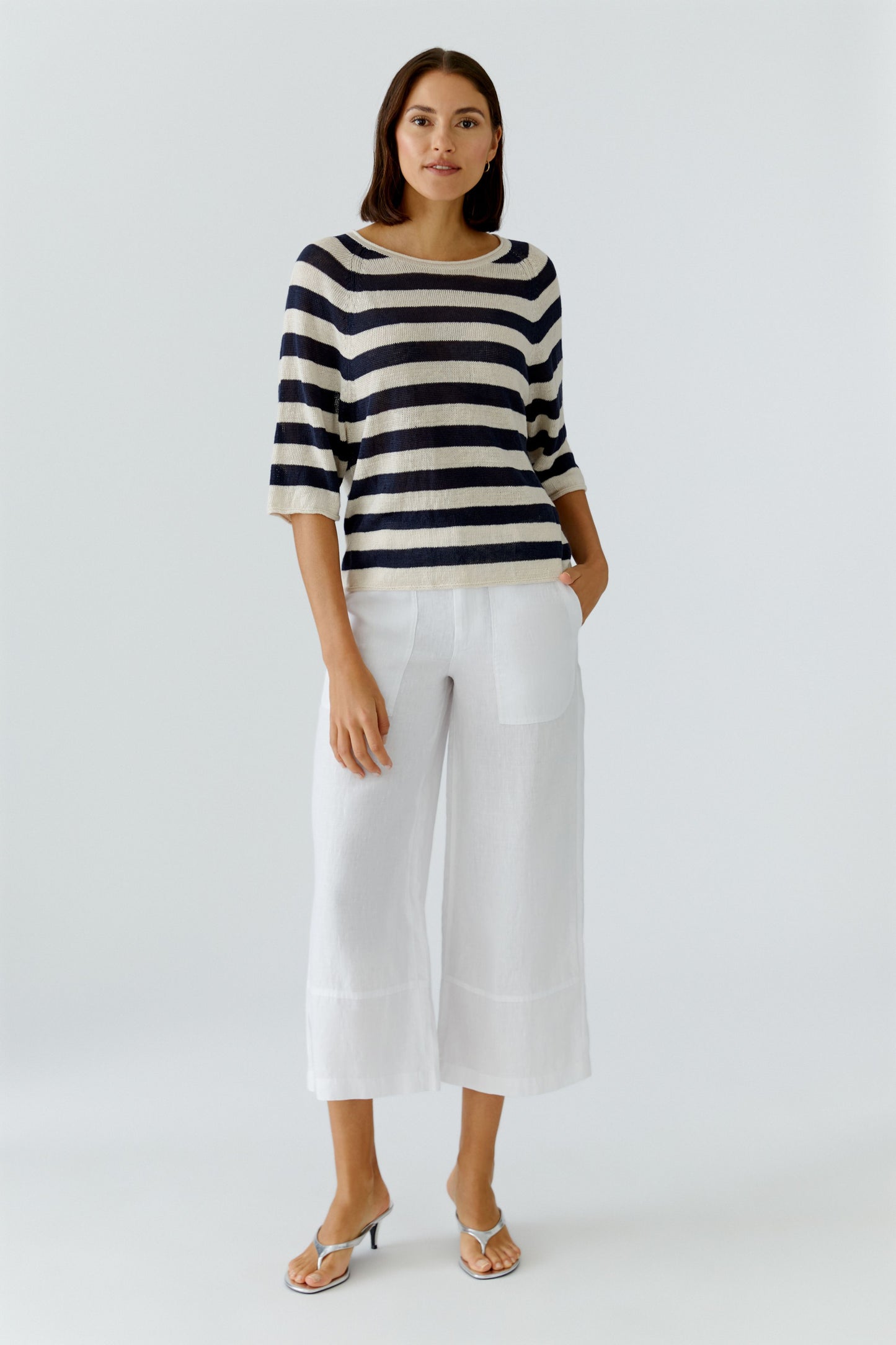 Oui Pull Streep Donkerblauw/Beige