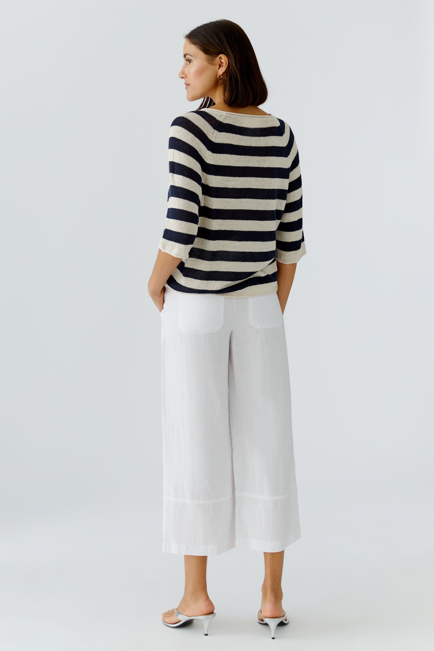 Oui Pull Streep Donkerblauw/Beige