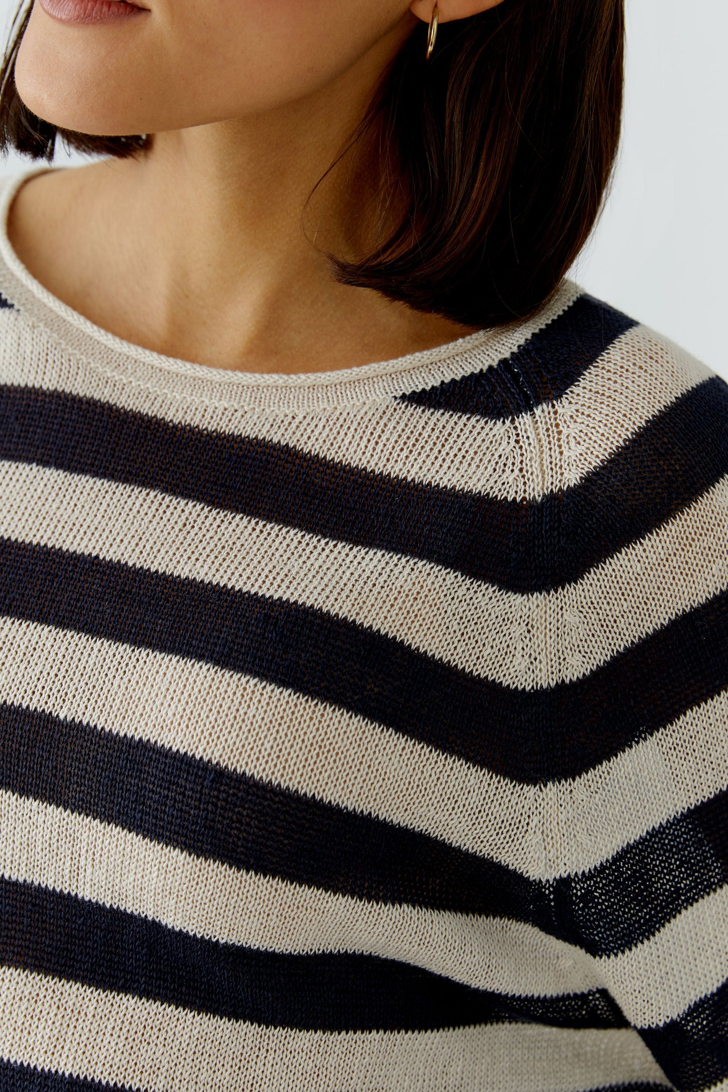 Oui Pull Streep Donkerblauw/Beige