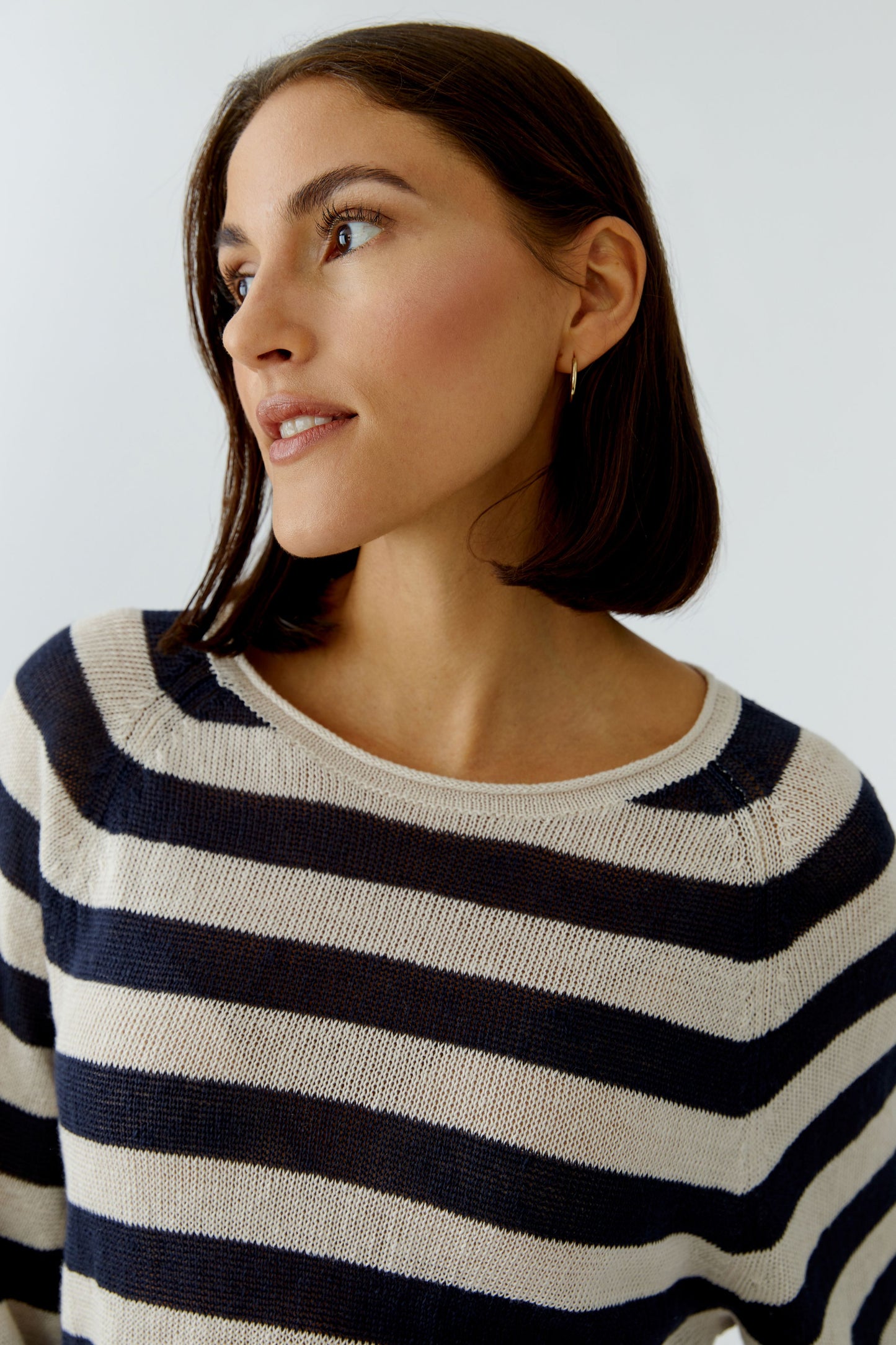 Oui Pull Streep Donkerblauw/Beige