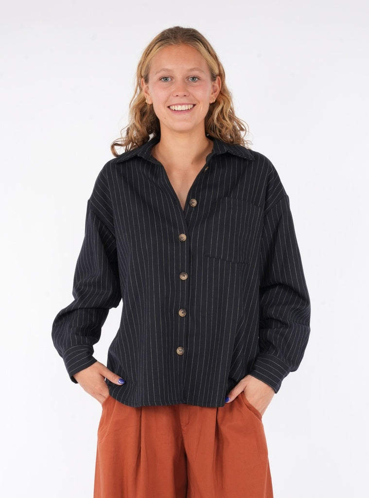 Black Rose Blouse Streep Blauw