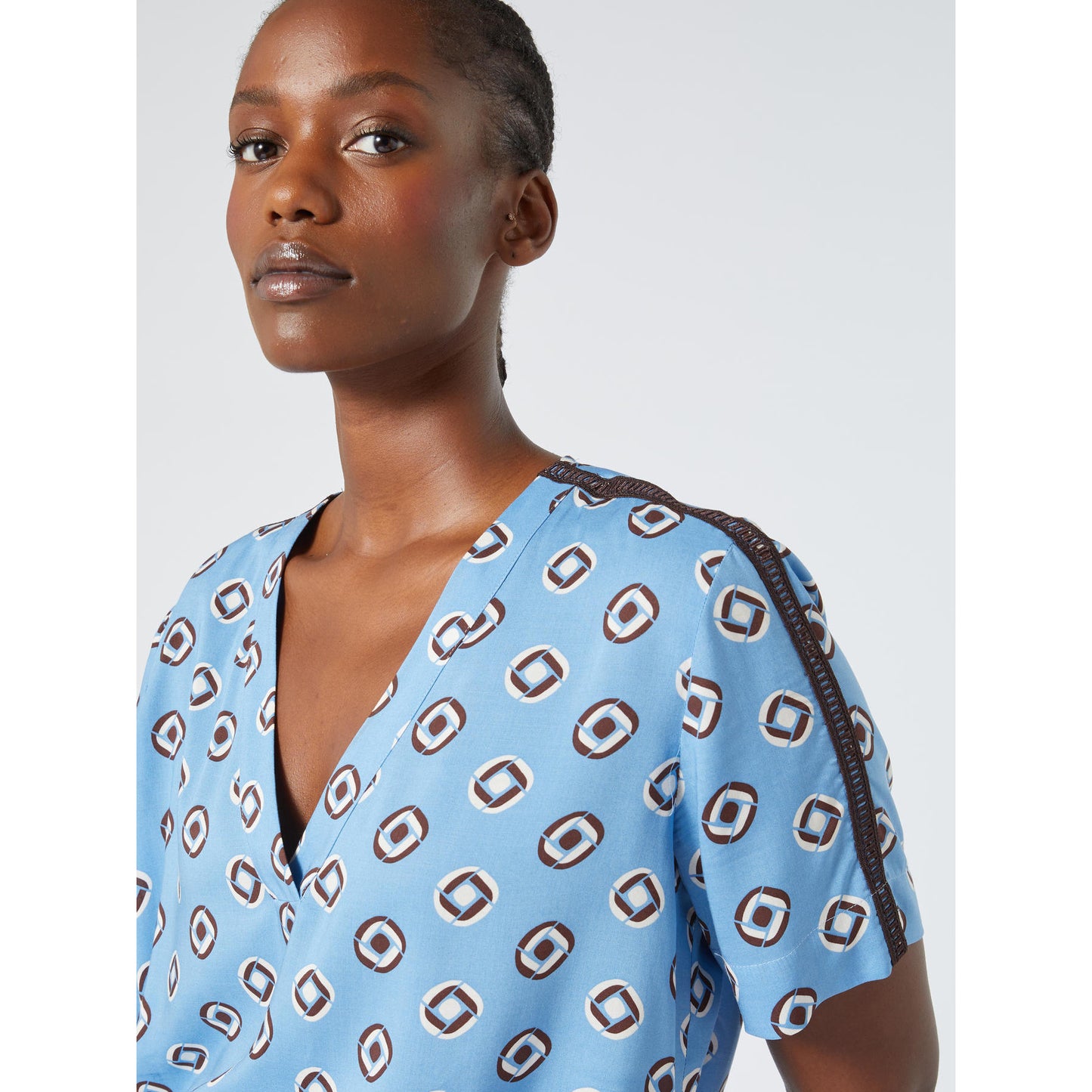 Marina Rinaldi Blouse Print Lichtblauw/Bruin