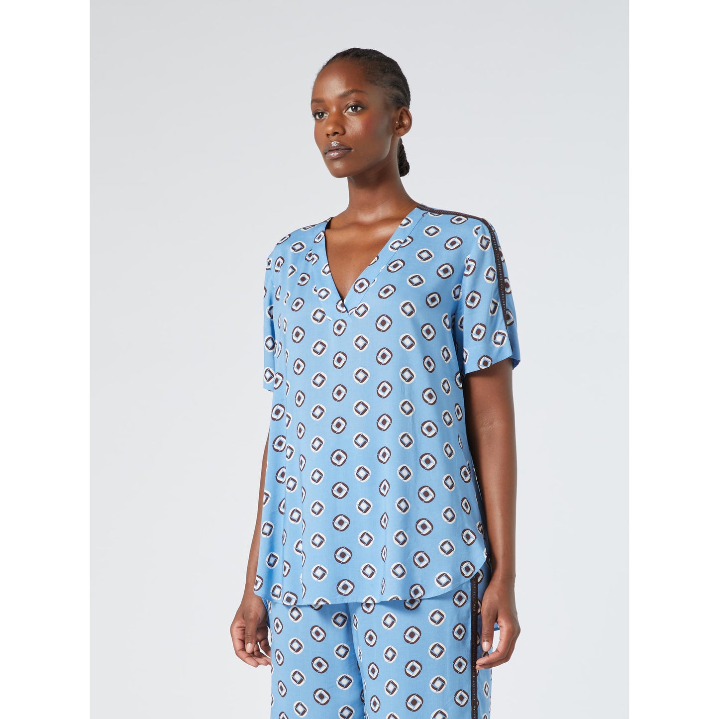 Marina Rinaldi Blouse Print Lichtblauw/Bruin
