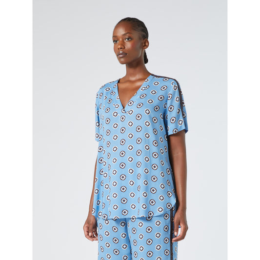 Marina Rinaldi Blouse Print Lichtblauw/Bruin