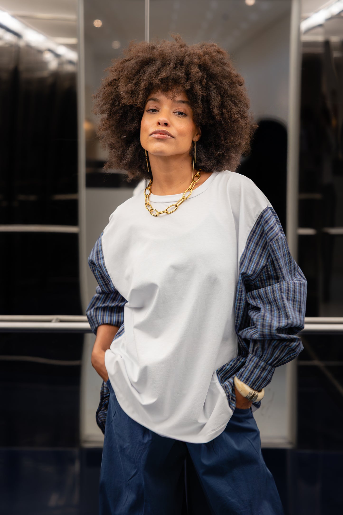 Black Rose Blouse Wit/Ruit