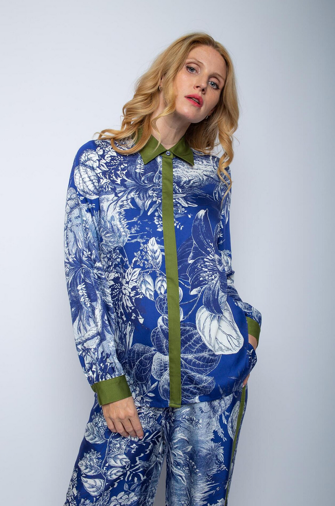 Emily Blouse Print Blauw/Wit