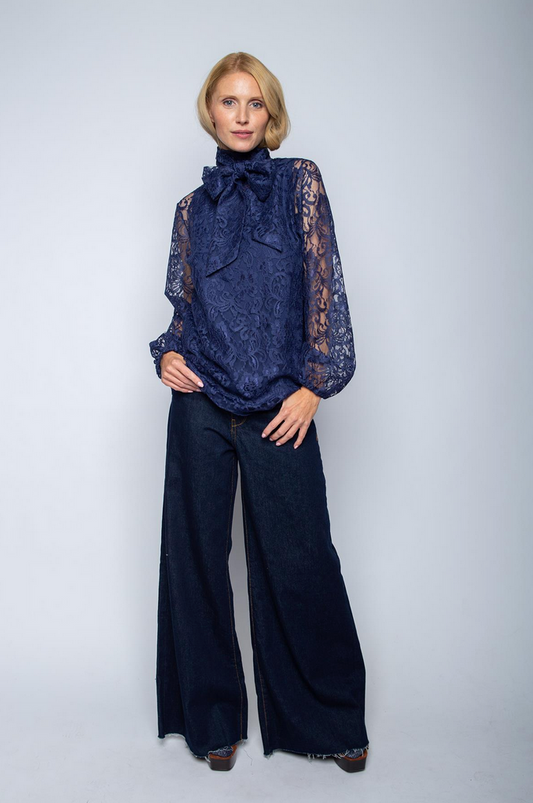 Emily Blouse Kant Blauw