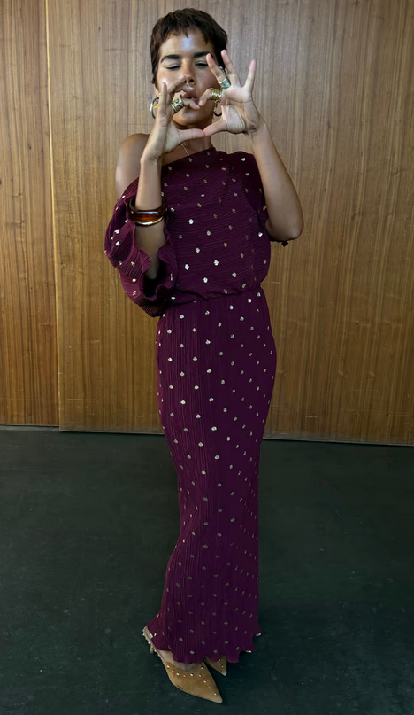 NFD Kleed Lang Glitter Bordeaux
