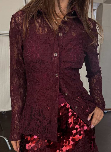 NFD Blouse Kant Bordeaux