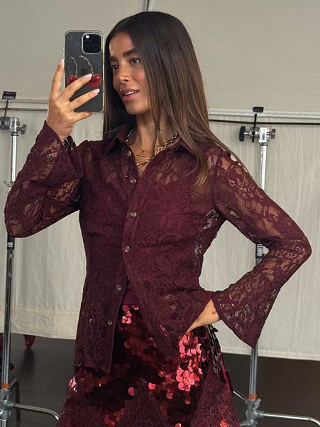 NFD Blouse Kant Bordeaux