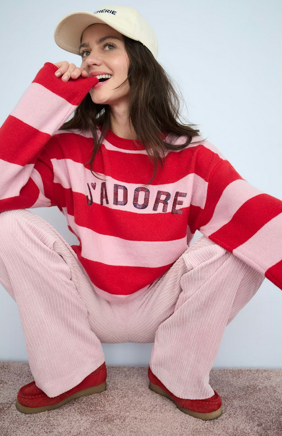 Oui Pull Streep Rood/Roze