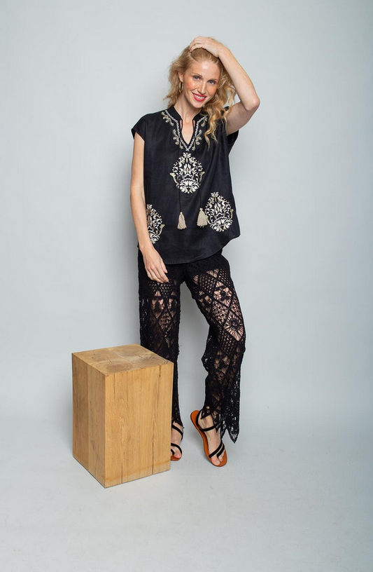 Emily Top Linnen Print Zwart