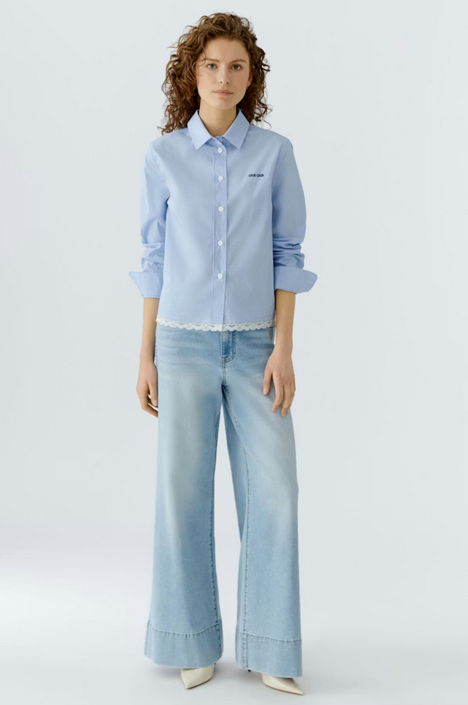 Oui Blouse Ruit Lichtblauw