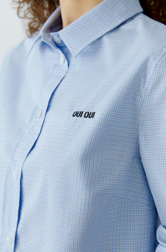 Oui Blouse Ruit Lichtblauw