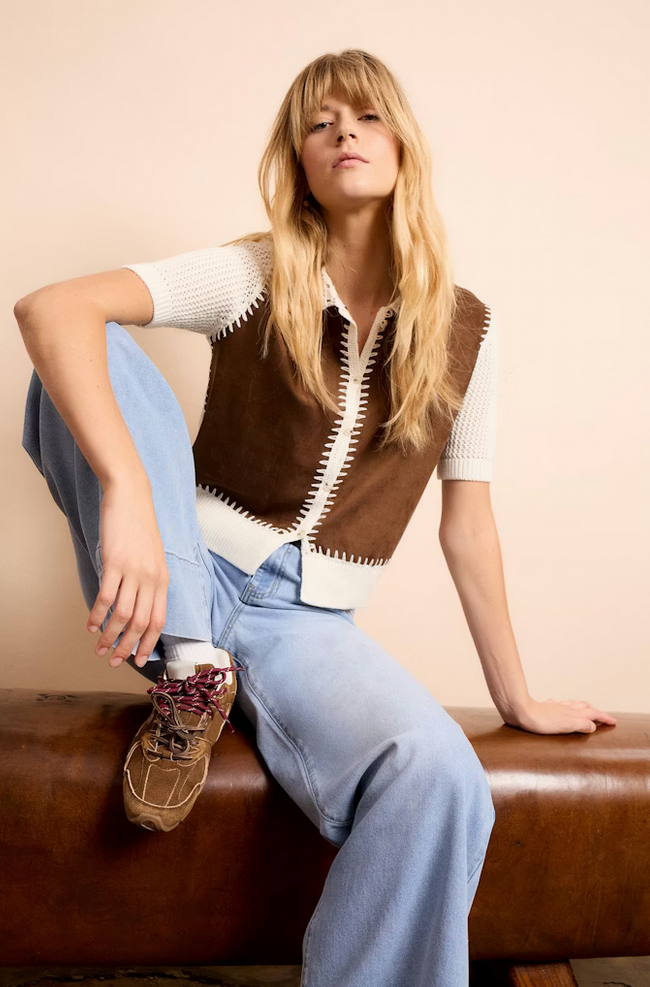 Oui Cardigan Bruin/Ecru