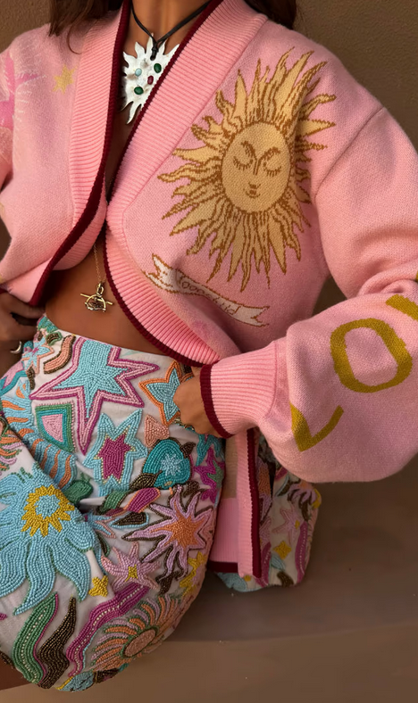 NFD Cardigan Print/Roze