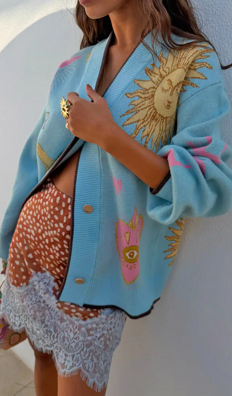 NFD Cardigan Print/Blauw