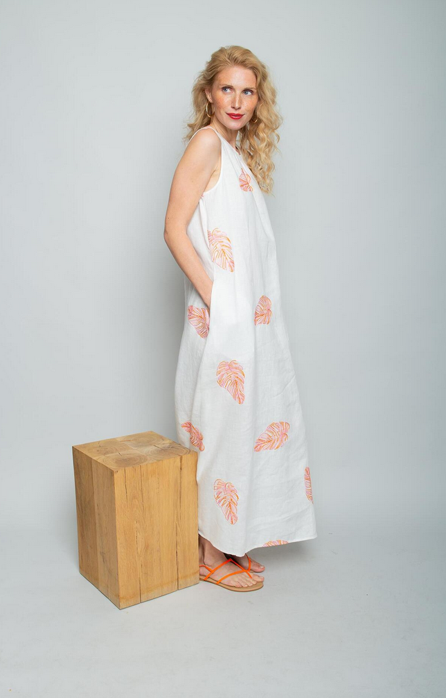 Emily Kleed Lang Linnen Print/Wit