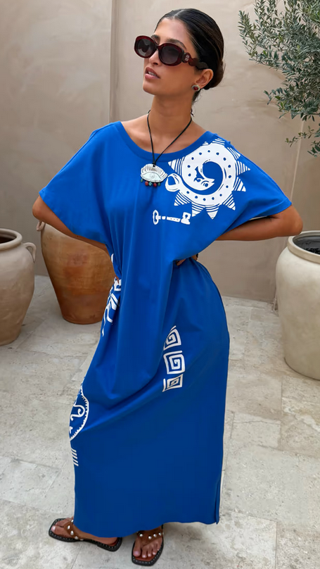 NFD Kleed Lang Blauw/Print