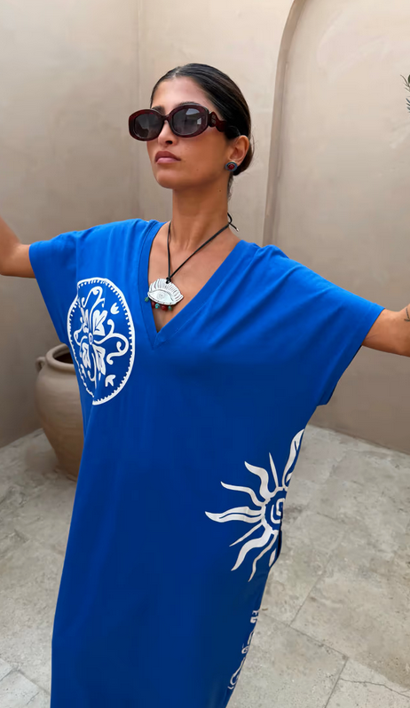 NFD Kleed Lang Blauw/Print