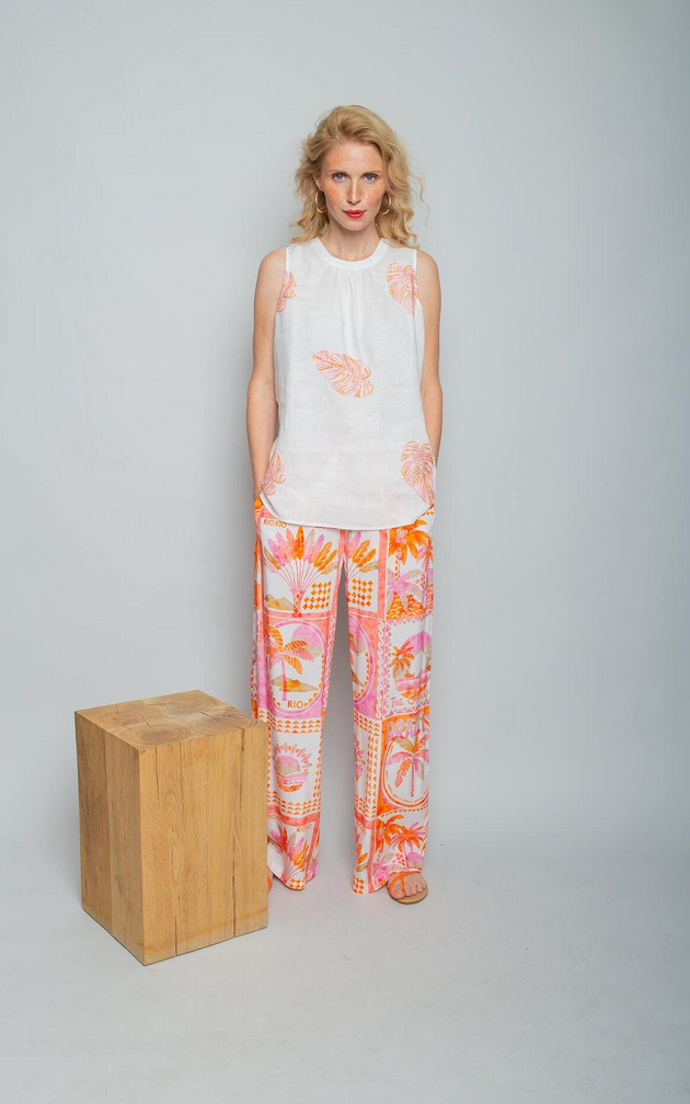 Emily Top Linnen Ecru/Print