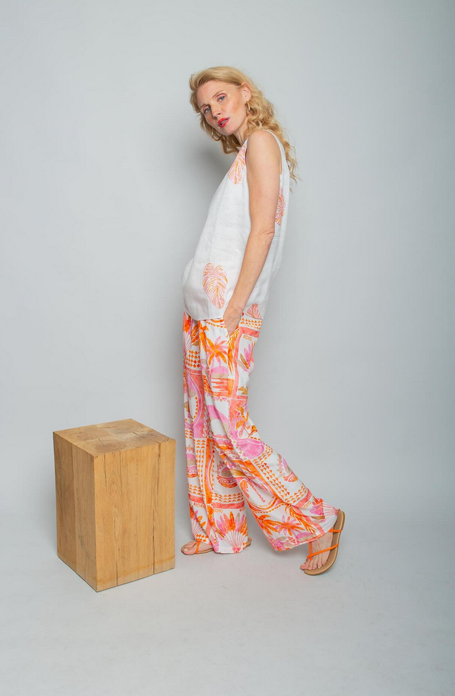 Emily Top Linnen Ecru/Print