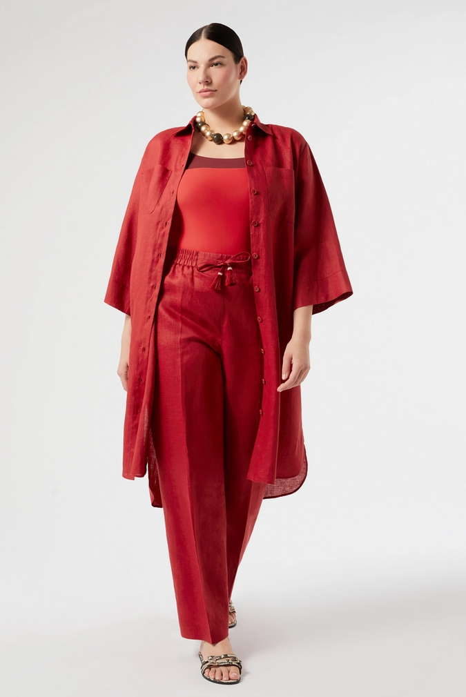 Marina Rinaldi Pantalon Linnen Rood